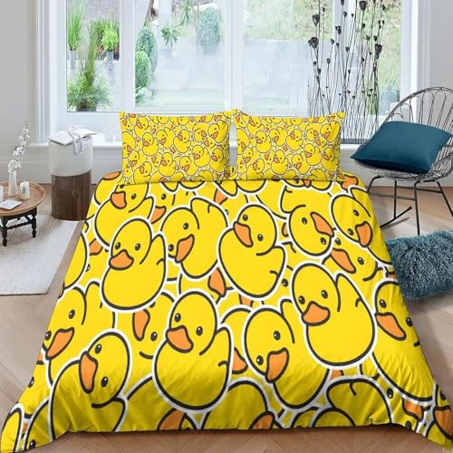 Tabeskly Kids Girls Yellow Duck Cute Soft Zipper Bed Bedding Duvet Cover Set Double 200×200cm