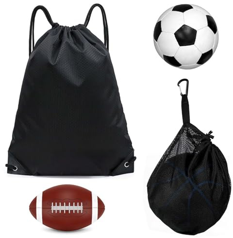 XPOOP 1 Pezzi Rete Porta Palloni e 1 Pezzi Zaino Coulisse, Porta Palloni da Calcio, Borsa a Rete Sportiva, Sacca Sportiva Zainetto, Borsa Coulisse Ideale per Le Lezioni di Educazione Fisica
