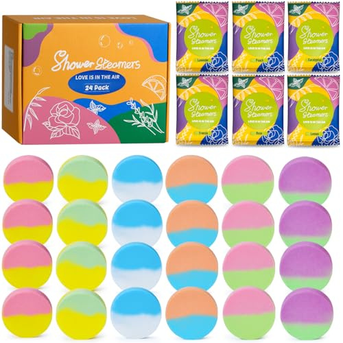 Shower Steamers, 24 Pack Aromatherapy Fragrances Shower Steamers, Perfect Self Care Gifts for Women and Men, Relaxation Mother's Day Gift