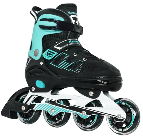 MammyGol Adult Inline Skates for Men Women, Blades Roller with Carbon Steel Bearings, TPR Brake, 3D Mesh, EVA Lining, PVC Upper | Adjustable Size Better Fit for Beginner Teal
