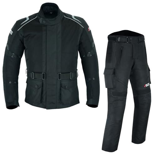 BOSmoto Herren Motorrad Touring Textil Kombi,Biker Motorrad Jacke und Hose,Herren Motorradkombi,Motorrad Sommer Textilkombi für Herren,Motorrad Kombi (BLACK, XS)