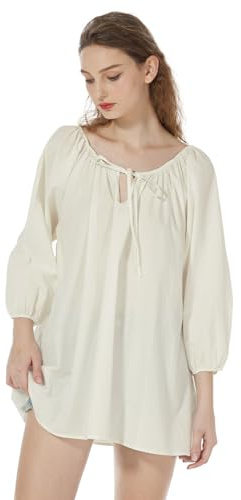 BEAUTELICATE Women Victorian Blouse Renaissance Tops 100% Cotton Off Shoulder 3/4 Sleeve Beach Lazy Shirt Medieval Gothic Steampunk Period Costume Off White