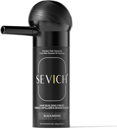 SEVICH Fibras capilares con aplicador en aerosol – fibras de pelo de aspecto natural para hombres y mujeres, plenitud instantánea, resistente al viento y al agua, fácil de lavar, 25 g, color negro
