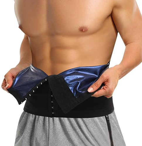 GENEMEN Mens Sauna Belt Sweat Waist Trainer Trimmer Shapewear Slimming Clothes Belly Belt Fat Burner for Men (Blue Button, 2XL/3XL)