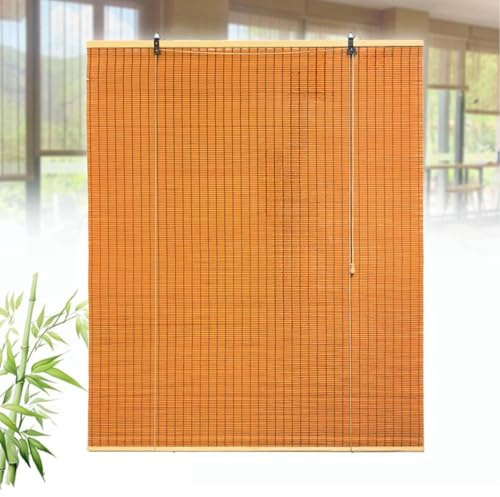 Sh000ad Bambus Jalousie Sichtschutz Sonnenschutz Bambusrollo,Natur Holzrollos,Fenster Rollo aus Bambus für Innen,95% Verdunkelung,für Tür & Fenster,Anpassbar Größe,Breite x Höhe (Orange,90cm x 120cm)