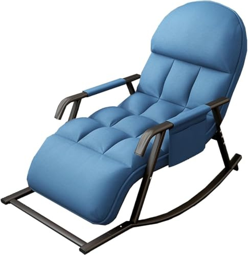 OVLRIJP Fauteuil à Bascule Adulte, Chaise Bascule avec Poche Latérale, Rocking Chair Réglable pour Balcon, Salon, Chambre à Coucher, Jusqu’à 200 kg (Bleu)