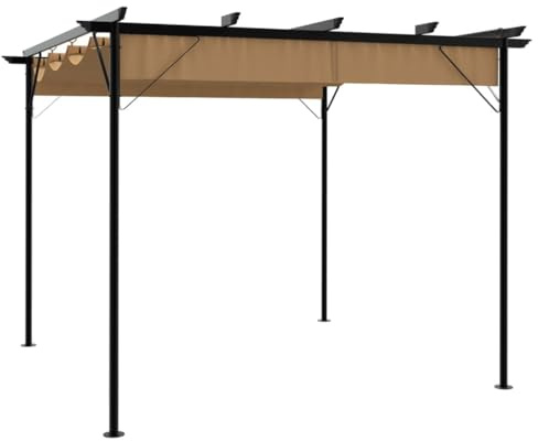 Emmtore Pérgola con Tejado Retráctil Cenador Jardín Pérgola Patio Toldo Sombrilla Tienda Carpa Celebraciones Porche Acero Gris Antracita 3x3m 180 g/m² (Taupe)