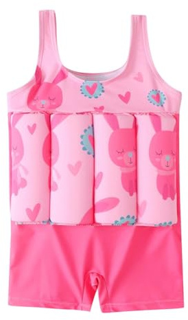 Generisch schwimmweste Baby ab 1 Jahr, Badeanzug mit Schwimmhilfe -Schwimmanzug Jumpsuits Funktions Shark Cartoon-Druck Unisex Bojenanzug Hot Pink 120-XXL