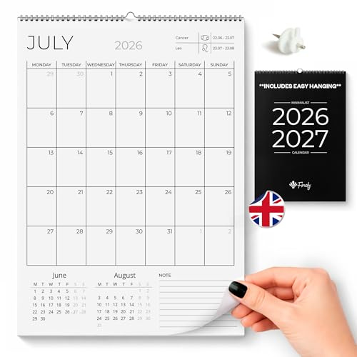 Finoly Calendario da Parete Luglio 2026 Dicembre 2027 (18 Mesi) in Inglese | Calendario Mensile 2026 A4 | Calendario Familiare da Parete | Pianificatore Mensile | Almanacco Minimalista