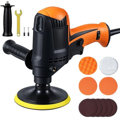 Lucidatrice Auto, Yaskyly 980W Lucidatrice per Auto, 6 Velocità Variabili, 850-3200 PRM, Maniglia Laterale, 125mm Spugne Lucidanti + Feltri di Lana, per Lucidare l'auto e i Mobili