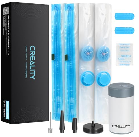 Creality Sacs de Stockage sous Vide pour Filament d'Imprimante 3D Lot de 8 Sacs Transparents 40x40 cm avec Pompe Électrique, Réutilisables, Imperméables et Antipoussière pour garder le filament au sec