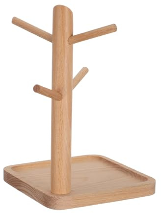 Ciieeo Wooden Key Holder and Jewellery Stand with Square Tray Base, Multi-Branch Tree Organiser for Entryway Tables, Accessory Display for Rings, Earrings and Watches