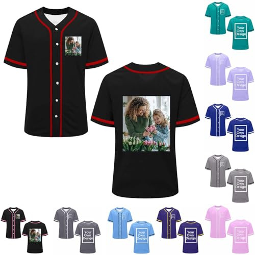 Baseball Trikot Herren Personalisiert Shirt Bedrucken Lassen Trikots Selbst Gestalten Sportshirt Kurzarm Jersey Custom Tshirt Baseballtrikot mit Foto Oberteil Damen Sportkleidung Schwarz XL