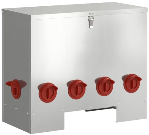 Mangeoire à poules de 25 kg en acier galvanisé, distributeur de nourriture pour volaille, distributeur automatique pour poules, résistant aux intempéries, 60,5 x 29 x 51 cm, design robuste pour
