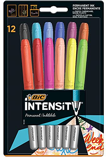 BIC Intensity Marker, in 12 verschiedenen Farben, mittlere Strichstärke, schnelltrocknend und mit Austrocknungsschutz