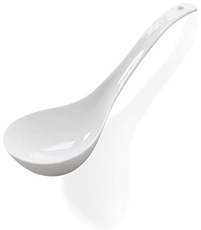 Kslong Pure White Ceramic Soup Ladle - Bone China Big Ladle, Deep Porcelain Flatware, Asian Soup Tureen Spoon 9.4 x 3 Scoops for Household Purposes