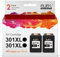 ejet XL High Yield 301XL Remanufactured Ink Cartridges Replacement for HP 301XL for Deskjet 1000 1010 1050 1510 1512 2050 2050A 2510 2540 3050 Envy 4500 4502 4503 5530 5532 2620 (2-Black)