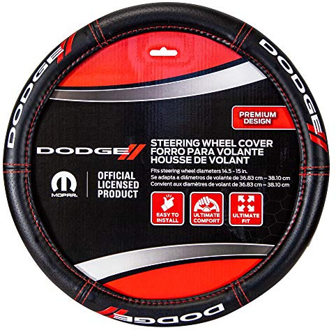 Plasticolor 006694R01 Dodge // Deluxe High Contrast Stitching Premium Steering Wheel Cover for Cars, Trucks & SUV