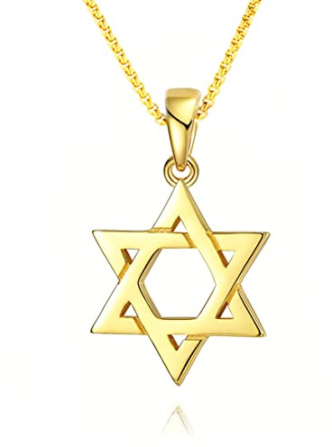 BIYONGDE Pendentif plat étoile de David pour homme et femme, chaîne de 61 cm, acier couleur or punk rock