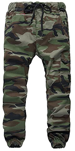 TOKYMOON Pantaloni per ragazzi, bambini, cargo, pantaloni da jogging, mimetici, con elastico, mimetici, pantaloni cargo per bambini, verde militare, 152 cm-158 cm