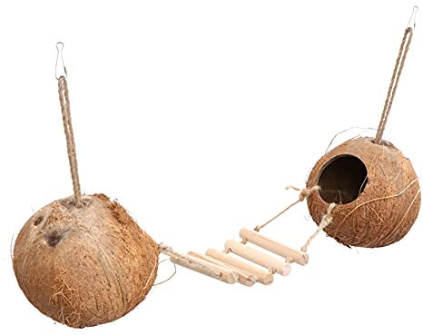 balacoo Kokosnuss Vogel Nest Mit Holzleiter Und Brücke Natürlicher Unterschlupf Für Vögel Und Nager Hängendes Kokosnest Für Käfige Haustier Spielzeug Und Schlafplatz