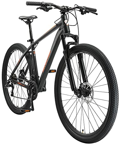 BIKESTAR Hardtail Aluminium Mountainbike Shimano 21 Gang Schaltung, Scheibenbremse 29 Zoll Reifen | 19 Zoll Rahmen Alu MTB | Schwarz Orange