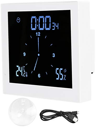 Badrumsklocka, Digital Badrumsklocka Väggklockor med LED-display Vattentät Duschklocka Badrumsklocka med Fukt-, Temperatur-, Nedräknings- och Alarmfunktion(Vit)
