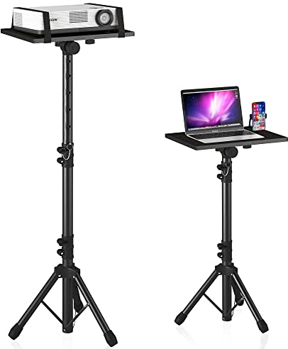 DECOSIS Projektor-Stativ von 59,7 cm bis 118,1 cm, Laptop-Stativ, höhenverstellbar, mit Schwanenhals, Handy-Halterung, Laptop-Bodenständer für Büro, Zuhause, Bühne, Studio, DJ-Racks, Halterung