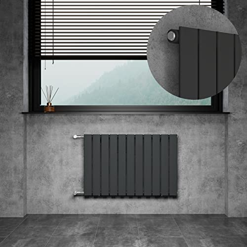 WITEN&NOCK Design Heizkörper Doppellagig Heizung Flach Paneelheizkörper für Wohnzimmer und Badezimmer Horizontal Badheizkörper mit Seitenanschluss Nabenabstand 50cm, 85 x 55cm Anthrazit Wandheizkörper
