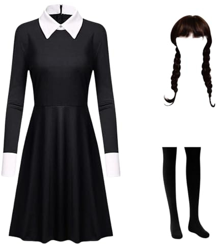 Yigoo Costume de famille d'Halloween pour filles, dames et enfants - Robes gothiques de cosplay avec perruque et collants pour déguisement de carnaval, tenue de fête 110