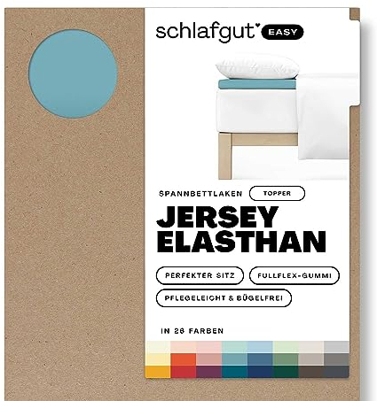 Schlafgut Easy Jersey Elasthan Topper Spannbettlaken 180x200 bis 200x220 Petrol Mid, Spannbetttuch aus superweicher Baumwolle mit Elasthan