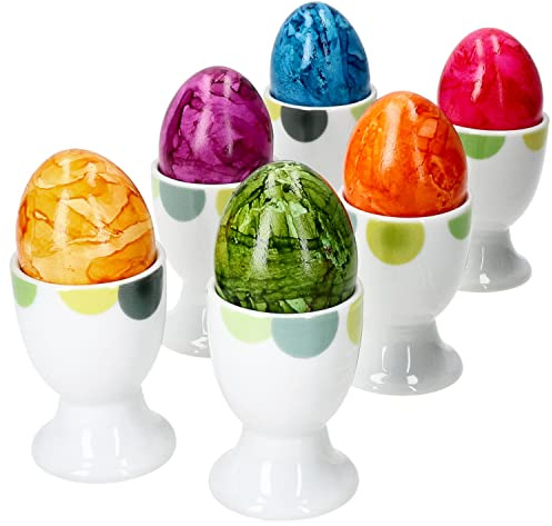 Van Well Rondo, Set de 6 coquetiers I 6 Personnes I Cercles Verts rétro I Porte-œufs en Porcelaine Blanche Porte-œufs en Porcelaine I Gobelets pour œufs du Petit-déjeuner I Egg