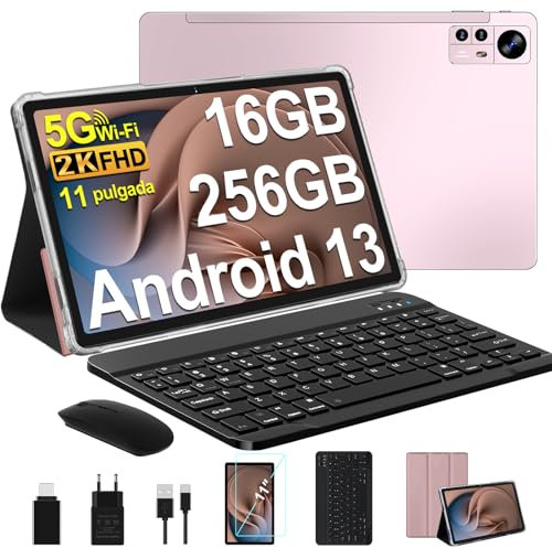 AOCWEI Tablet 11 Pulgadas 2K Android 13 16GB RAM+256GB ROM (TF 512GB)|8600 mAh|5MP+13MP+2MP| 2000 * 1200pixels |Bluetooth 5.0 |5G+2.4G WiFi |Octa-Core|Tablet con Teclado + Ratón+Funda