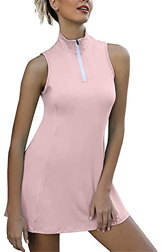 Robe de remise de diplôme pour femme - Multicolore - Robe de yoga et de tennis élastique à séchage rapide - Avec poche et anti-exposition - Robe de fitness deux pièces à volants, rose, M