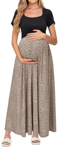 OUGES Maxi moderskapsklänning för kvinnor UK damer kortärmad amning sommarklänningar med fickor, Leopard, XL