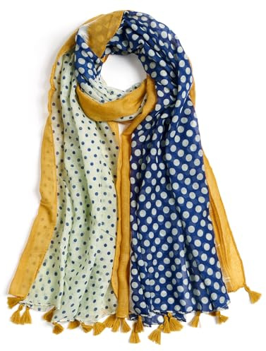 QIUTIMIY Scarf for Women Lightweight Soft Floral Leopard Printed Scarves Fall Winter Fashion Shawl Wrap with Fringe(Yellow Blue)