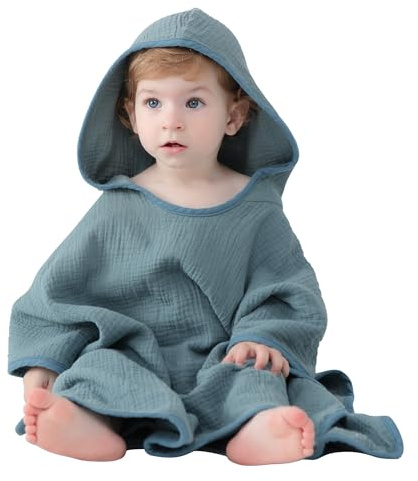 LAT Asciugamano con Cappuccio per Bambini, Asciugamano da Bagno in Cotone Mussola per Bambini, Morbido e Assorbente Accappatoio con Cappuccio per Neonato