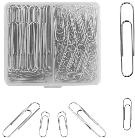 Lot de 110 trombones nickelés de tailles mixtes – 50 mm et 28 mm – Fournitures de bureau (77 pièces de 28 mm, 33 pièces de 50 mm, 1 boîte de rangement)