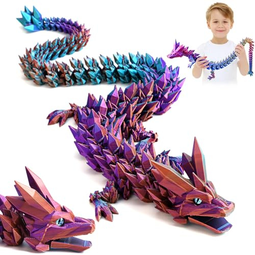 Merrwon - Drago stampato 3D, 60 cm, giocattolo con gli occhi, misteriosi figure di drago realistico, con articolazioni eque, in cristallo, regalo per bambini