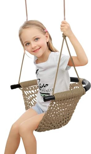 Altalena da Giardino per Bambini con Corde Regolabili, Altalena Per Bambini Lavorata A Mano, Ideale Per Alberi, Interni All'aperto, Parco Giochi, Cortile (KHAKI)