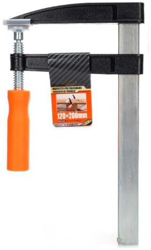 Tradineur - Sargento de tornillo, abrazadera de barra, acero y plástico, gran fuerza de sujeción, herramienta para carpintería, fijación de madera, tableros - 120 x 200 mm