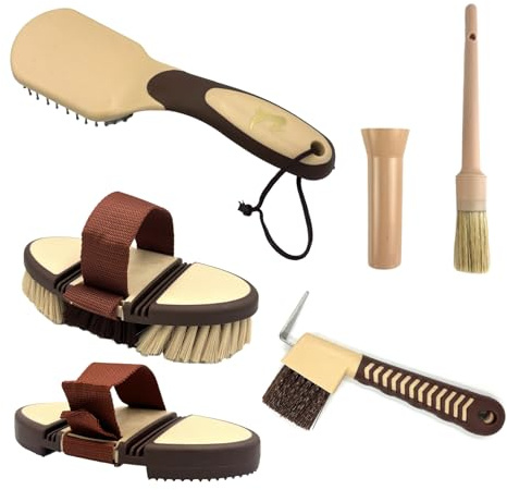 Starter Set di pulizia per cavalli, per la cura del pelo, flessibile, 2 in 1, raschietto per zoccoli, spazzola per cavalli (cappuccino, moka beige)