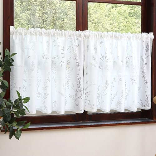 FOSDICK 1 Pezzi Tendine Cucina Bistrot Caffè Mezza, Tenda Corta per Finestra Bianco Semitrasparenti, Tendina Sottolavello Cucina, Tendina Sottolavello Bagno per Interni, 100W X 45H cm