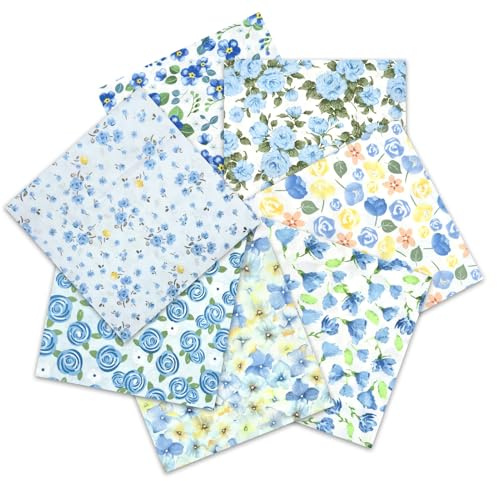 Bomullstyg, lapptäcke, 8 st 50 x 50 cm lapptäcke, tygpaket, flerfärgat gör-det-själv lapptäckesmaterial för sömnad, scrapbooking och hantverk (blå toner)