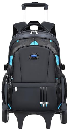 Skoltrolley ryggsäckar, med rullar, skolväskor, skolväskor, detakta, justerbar dragstång, skolryggsäck, för tonåringar, med dricksflaskfack, för pojkar och flickor, för skola, resor och fritid