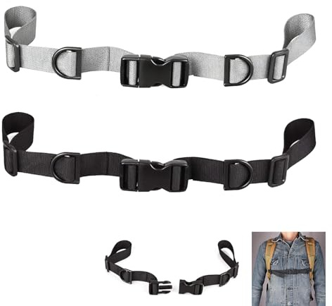 2 Pairs Adjustable Backpack Chest Strap, Quick Release Backpack Sternum Strap, Chest Belt with Quick Release, D-Rings for Light Gear Attachment for Hiking, Jogging, Outdoor Activities (Black, Gray)