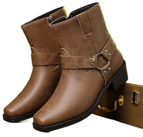 HYFEUOKF Botas vaqueras vintage de cuero marrón for hombre, botas de media caña, botas de caballero, botines cortos de motociclista modernos y modernos, zapatos for hombre(Brown,40)