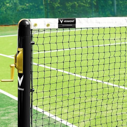 Vermont 42ft Tennis Net Regulation Doubles Size 2mm HDPE Net with PVC Steel Headline Wire, UV Treated Rot-Proof Construction & Quad-Stitched Headband