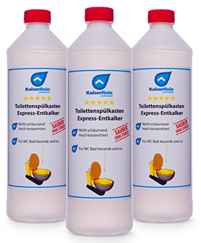 KaiserRein Toilettenspülkasten Express-Entkalker 3x 1L - Extra starker Kalklöser für Kalkablagerungen in WC, Spülkästen und Keramik, Entkalker, Spülkasten Reiniger