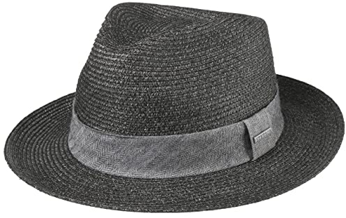 Stetson Lintano Toyo Strohhut Damen Herren Fedora Mit Hutband Federleicht Reisehut Mit Futterband aus Baumwolle Sonnenhut Frühjahr Sommer anthrazit M (56-57 cm)